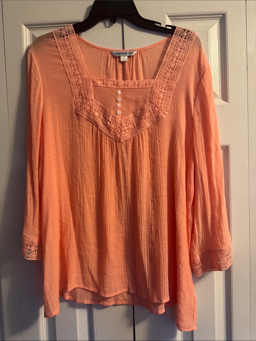 Counterparts Peach Crochet-Trim Tunic Top